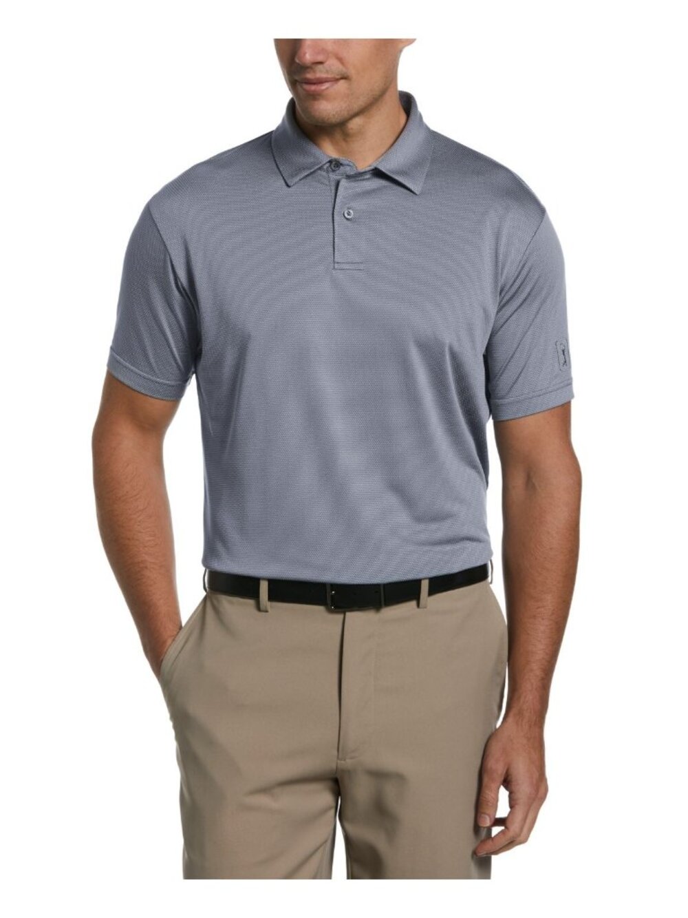 PGA TOUR Mens Birdseye Textured Short Sleeve Polo Shirt Grey Size S NWT